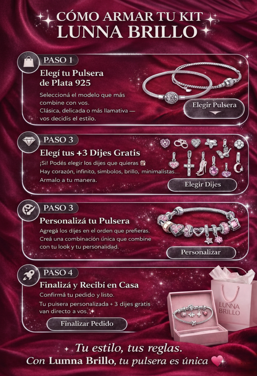 Llevate 3 Dijes GRATIS con tu Pulsera de Plata 925.